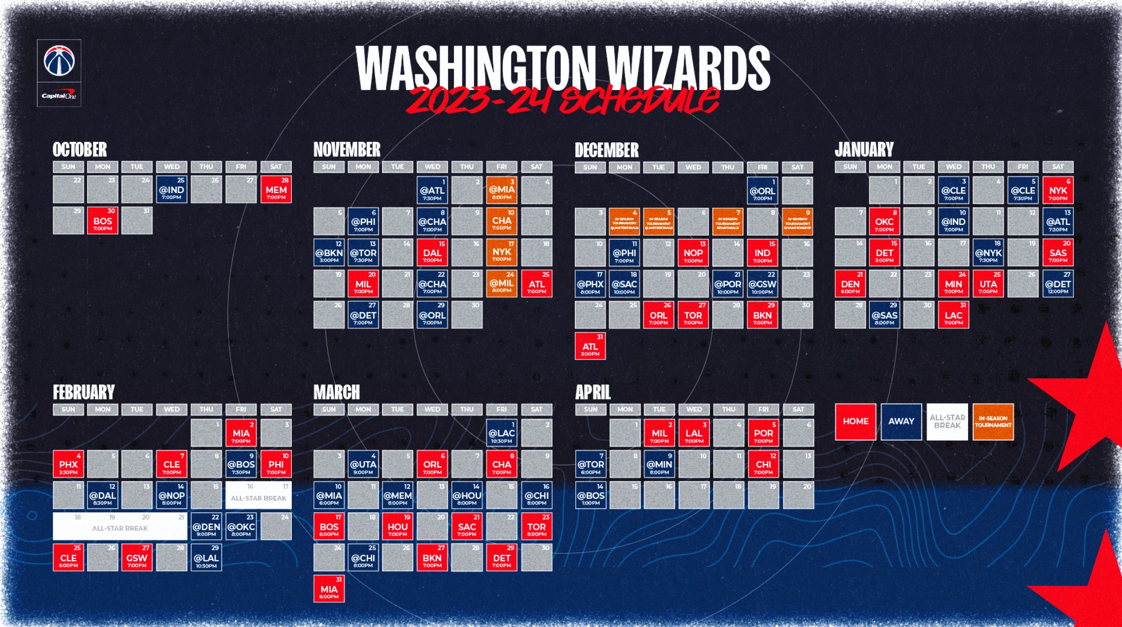 Washington Wizards, Schedule